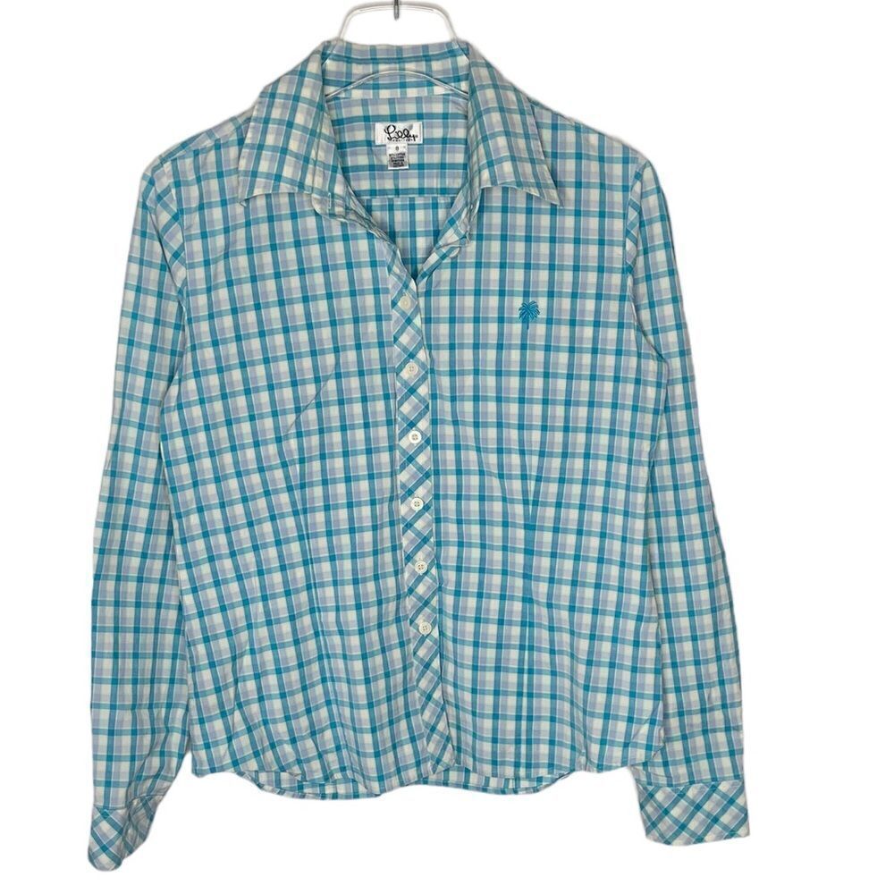 Lilly Pulitzer Vintage Blouse Plaid Long Sleeve Button Down Blue Size 8 Med